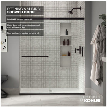 Elate 70-1/2" High x 53-5/8" Wide Sliding Framed Shower Door with Clear Decorative Grid Glass