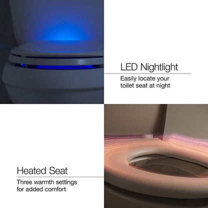 PureWarmth Elongated Toilet Seat and Lid with Soft Close, Quick Release, and Night Light