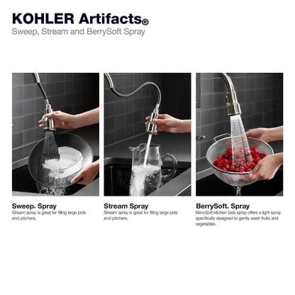 Artifacts Touchless 1.5 GPM Single Hole Pull Down Kitchen Faucet with Three-Function Spray Head