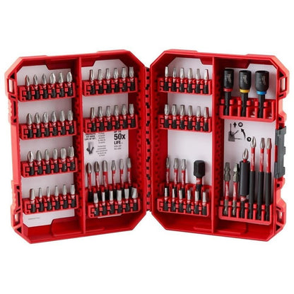 SHOCKWAVE 80-Piece Bit Set, P1, P2,PR1, P3, SQ1, SQ4, SQ3, T15, T20, T25, T27, T30, SL#8, SL#10, 1/8 in, 9/64 in, 5/32 in, 3/16 in, SQ2, 3.5 in, 1-7/8 in, 1/4 in, 5/16, 3/8 in, 1/4 in Point Hex Point, 1/4 in, Alloy Steel