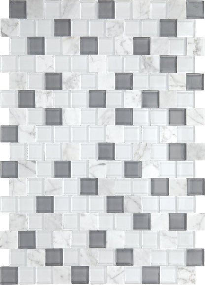 Perfit Mosaix White Carrara & Glass Brick 1X1 Polished
