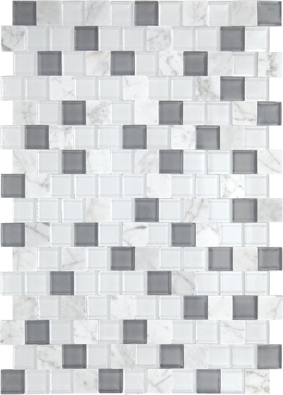 Perfit Mosaix White Carrara & Glass Brick 1X1 Polished