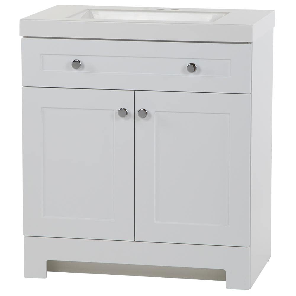 31 in. W x 19 in. D x 34 in. H Single Sink Freestanding Bath Vanity in White with White Cultured Marble Top