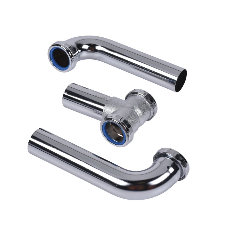 Continuous Waste, Center Outlet, 1-1/2 in, Brass, 20 ga, Polished Chrome