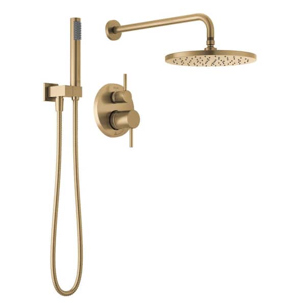 Delta Modern Gold 1-Spray Raincan Wall Mount Fixed and Handheld Shower Head 1.75 GPM in Champagne Bronze 342702-CZ