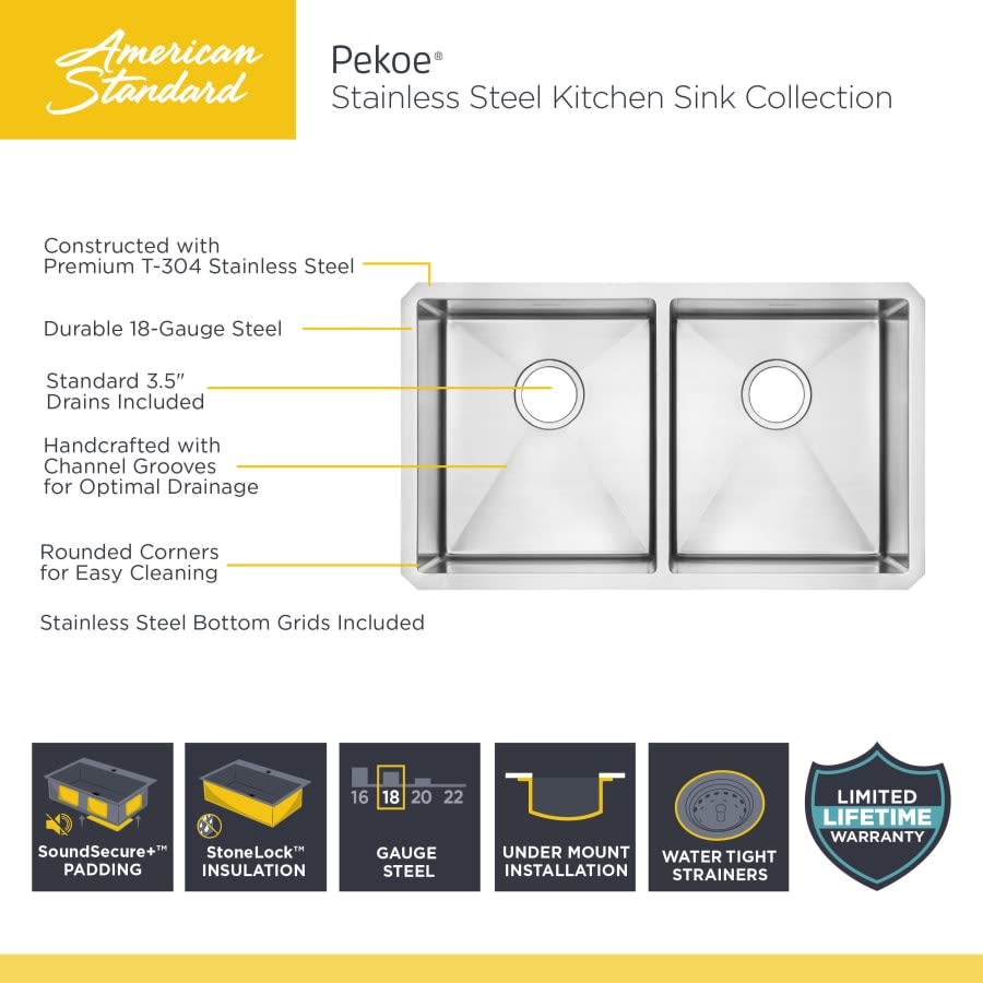 Pekoe 35" Double Basin Stainless Steel Kitchen Sink for Undermount Installations - Drains Included