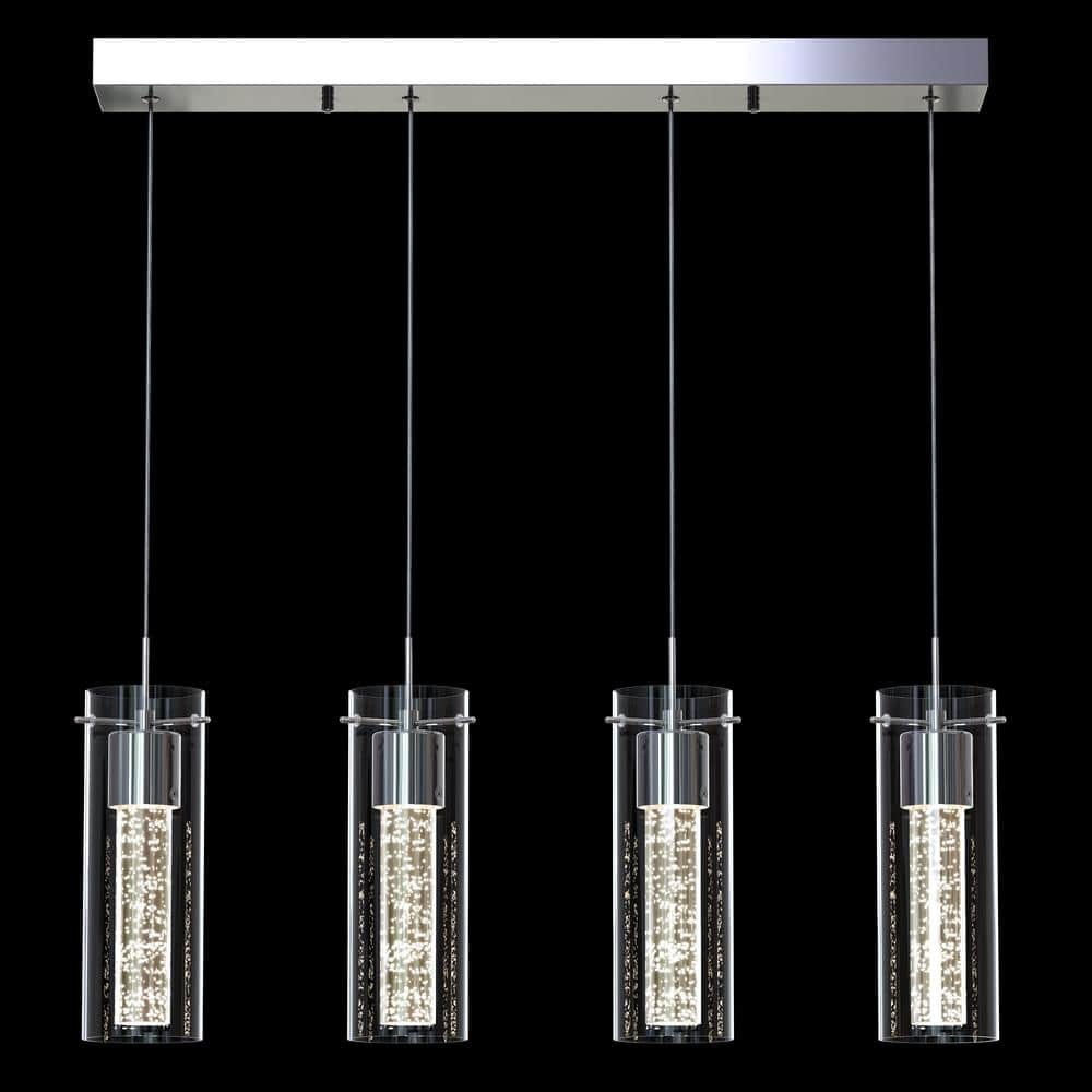 Essence 27-Watt 4 Light Chrome Modern Integrated LED Pendant Light Fixture for Dining Room or Kitchen