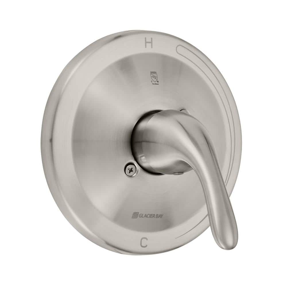 Glacier Bay Builders Single Handle 1-Spray Shower Faucet 1.8 GPM with Ceramic Disc Valves, Integral stops in Brushed Nickel