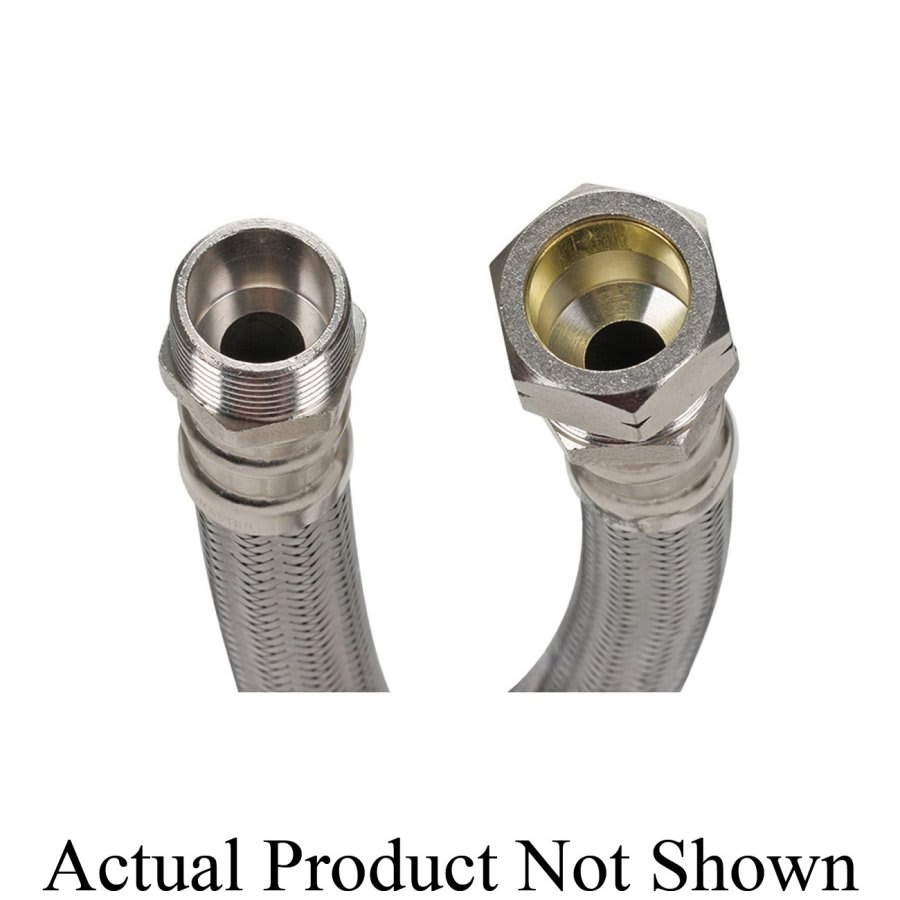 Braided Water Heater Flex, 3/4 in, MNPT x Comp, 18 in L, Stainless Steel