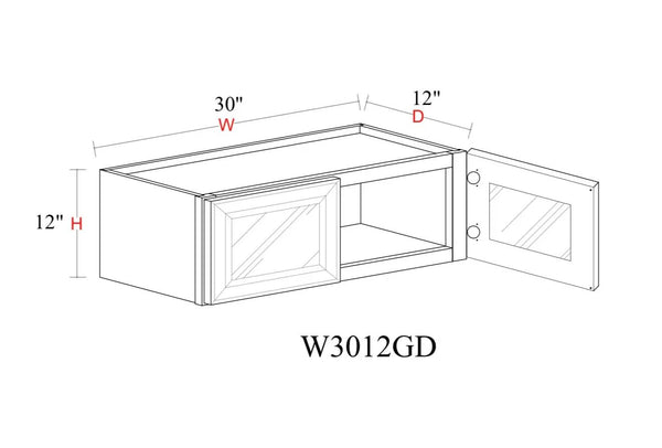 Wall Cabinet - 30"W x 12"H x 12"D Glass Door Only
