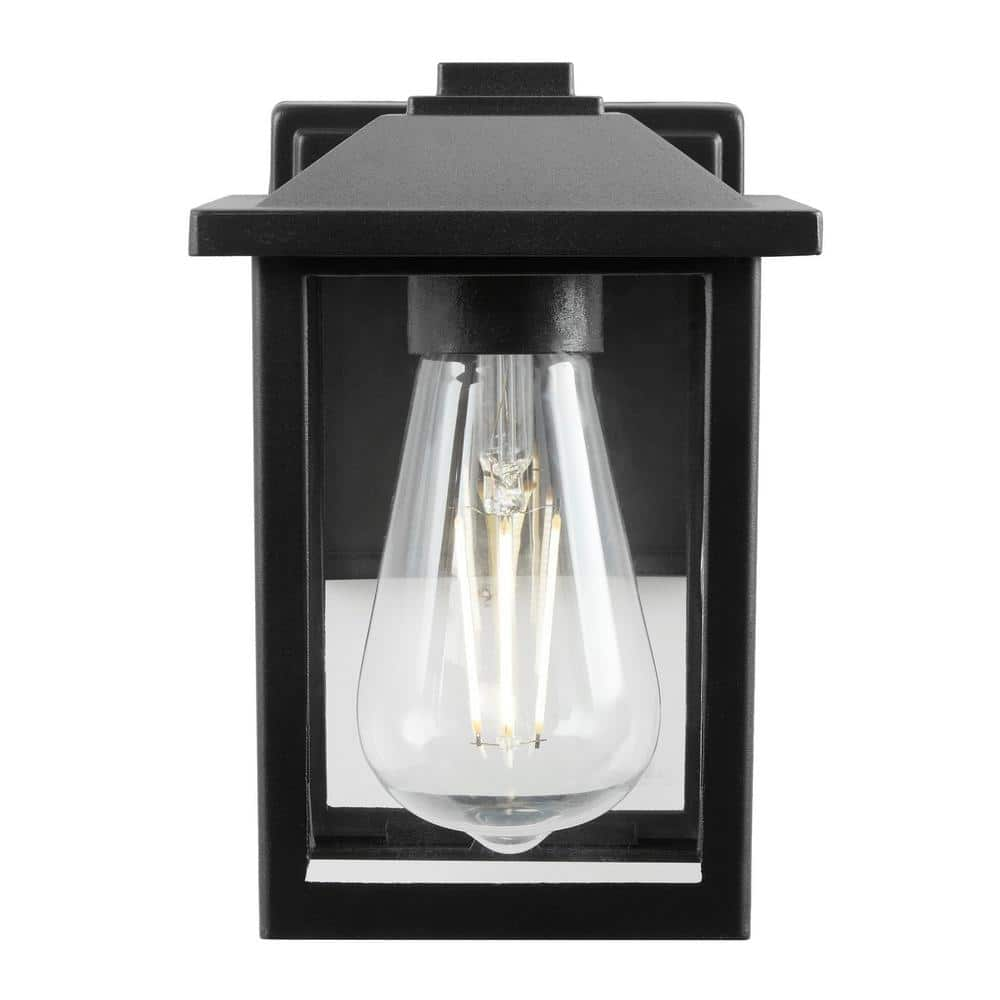 1-Light 7 in. Black Hardwired Classic Outdoor Wall Light Lantern Sconce with Clear Glass