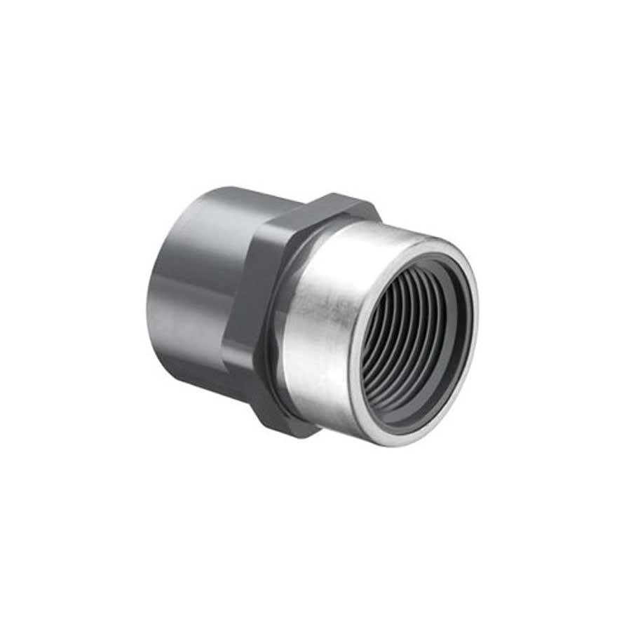Female Adapter, 1/2 in, Socket x Stainless Steel Reinforced FNPT, SCH 80/XH, PVC