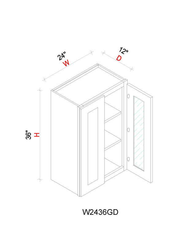 Wall Cabinet - 24"W x 36"H x 12"D Glass Door Only