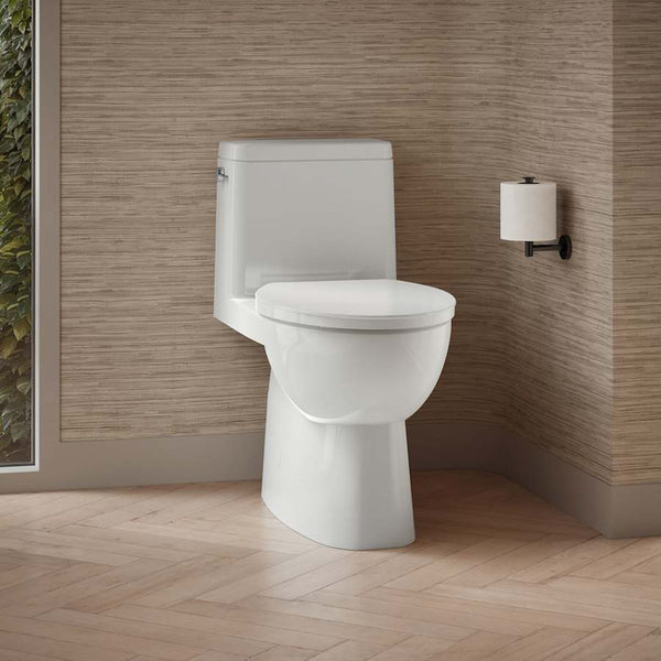 Reach 1.28 GPF One-Piece Compact Elongated Chair Height Toilet with Skirted Trapway and Left Hand Trip Lever - Seat Included