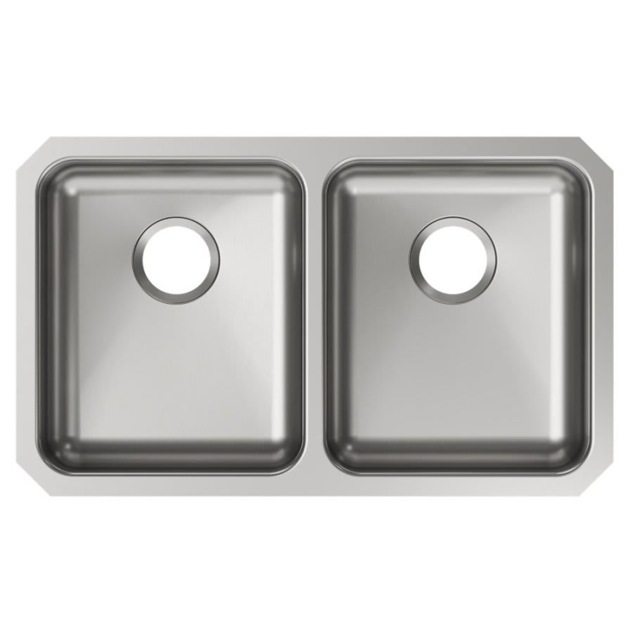 Lustertone™ Classic Double Bowl Kitchen Sink, Under Mount, ADA, 30-3/4 x 18-1/2 in, 5-3/8 in Bowl Depth, 18 ga Lustrous Satin Steel, Stainless