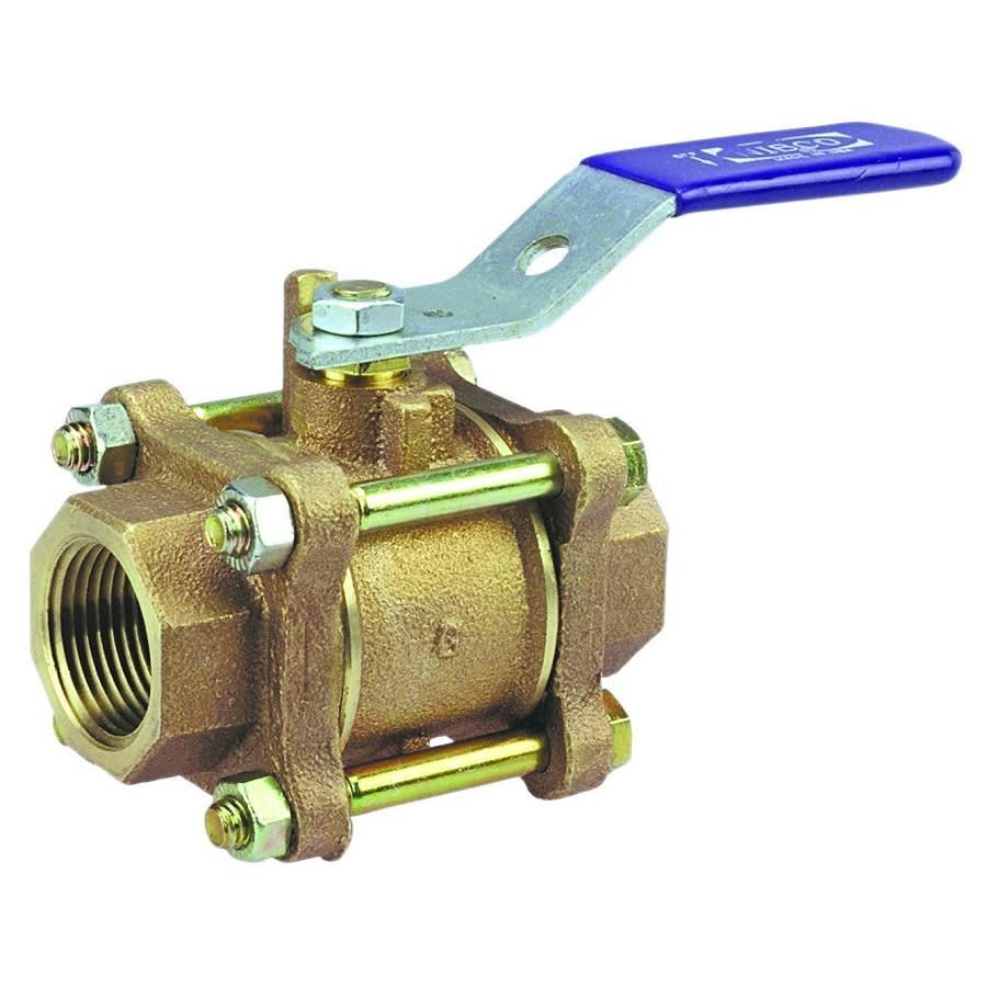 3-Piece Ball Valve, 1/2 in, FNPT, Full Port, Stainless Steel Ball, Bronze