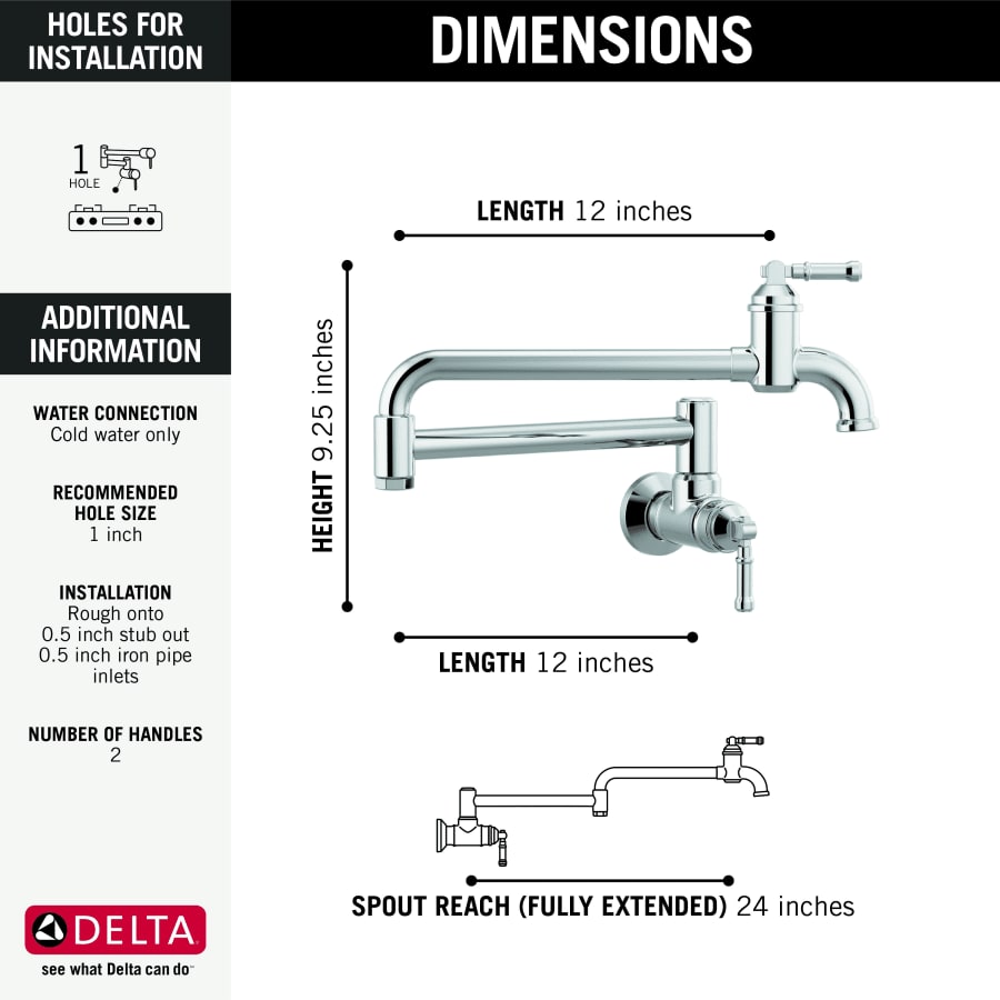 Broderick 4 GPM Wall Mounted Double Handle Pot Filler Faucet with Brass Handles