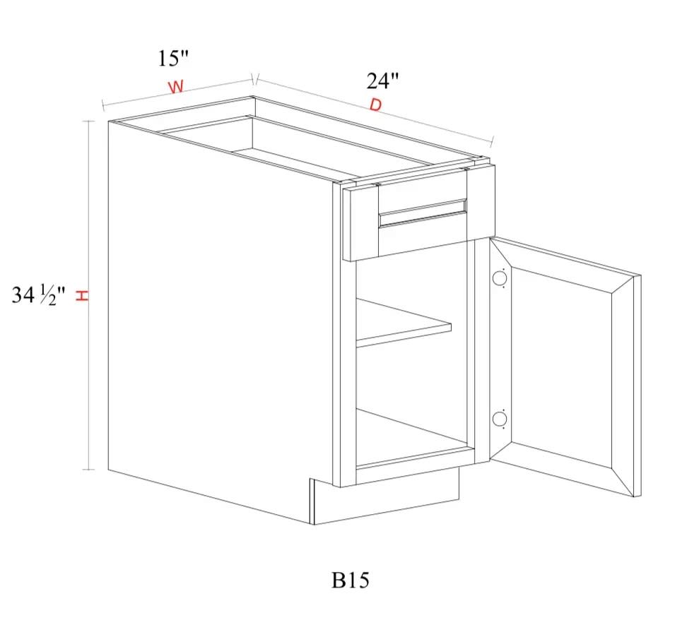 Base Cabinet - 15"W x 34- 1/2"H x 24"D
