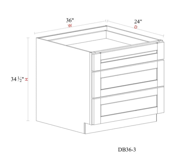 Drawer Base Cabinet - 36"W x 34- 1/2"H x 24"D - 3DRW