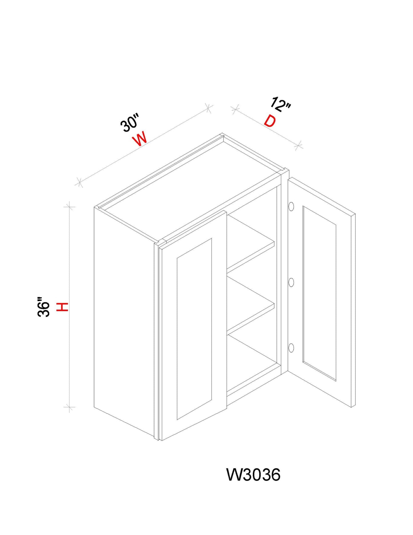 Wall Cabinet - 30"W x 36"H x 12"D