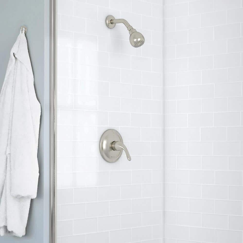 Glacier Bay Builders Single Handle 1-Spray Shower Faucet 1.8 GPM with Ceramic Disc Valves, Integral stops in Brushed Nickel