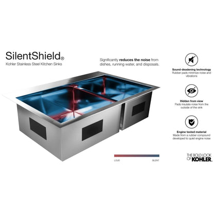 Vault 33" Double Basin Top-Mount/Under-Mount 18-Gauge Stainless Steel Kitchen Sink with SilentShield