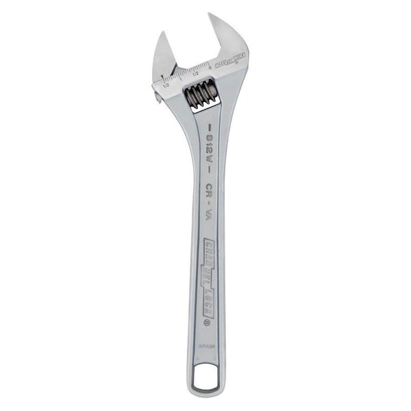 12 in, Adjustable Wrench, Wide, Chrome