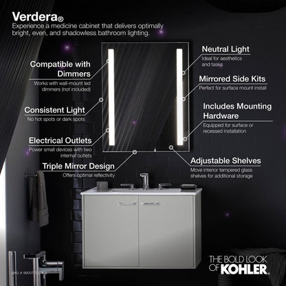 Verdera 24" x 30" Lighted Single Door Medicine Cabinet with Three Shelves, Built-in Outlets and Flip Out Magnifying Mirror - CA Title 24 Compliant