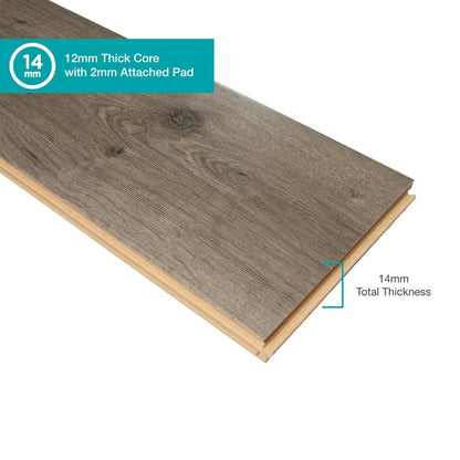 Defense+ Smoky Eiffel Oak 14 mm T x 7.4 in. W Waterproof Laminate Wood Flooring (17.2 sqft/case)