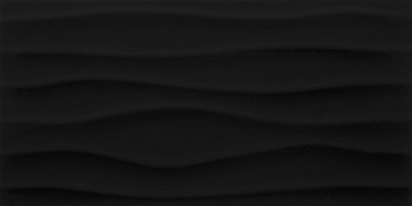 Multitude Domino Black Rectangle, Wave 12X24 Textured