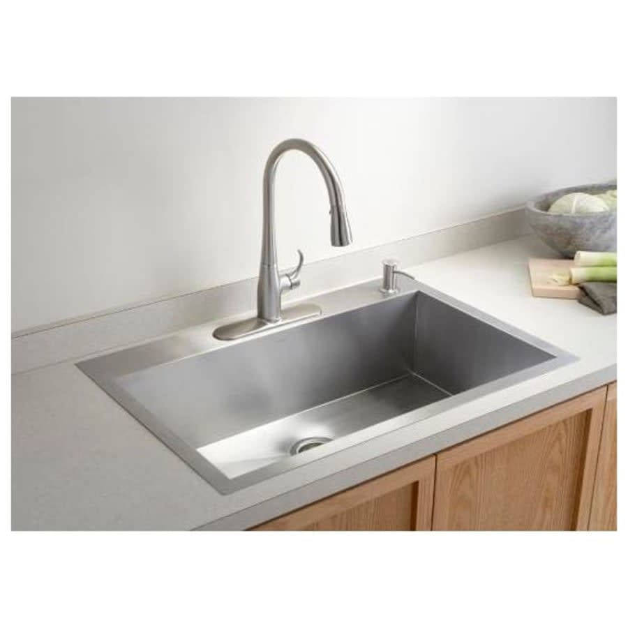 Vault 33" Single Basin Drop-In / Under-Mount 18-Gauge Stainless Steel Kitchen Sink with SilentShield - Basin Rack Included