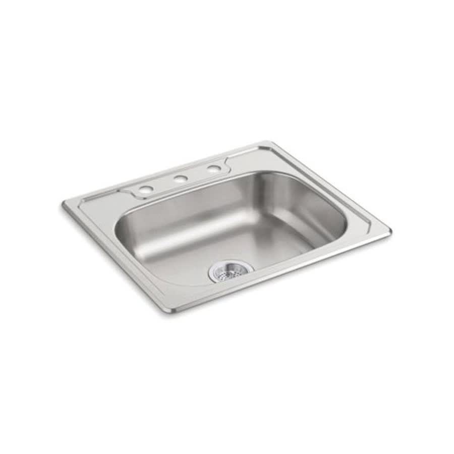 Middleton® Single Bowl Kitchen Sink, Top Mount, ADA, 25 x 22 in, 6 in Bowl Depth, 3-Hole, 20 ga Luster Steel, Stainless