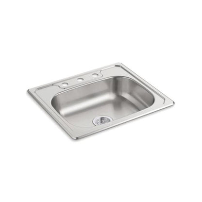 Middleton® Single Bowl Kitchen Sink, Top Mount, ADA, 25 x 22 in, 6 in Bowl Depth, 3-Hole, 20 ga Luster Steel, Stainless