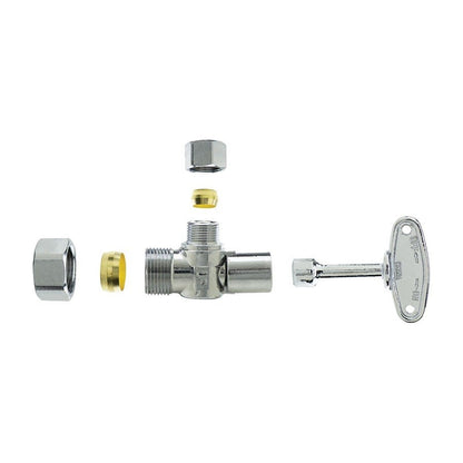 Quarter Turn Angle Stop, Loose Key, 5/8 x 3/8 in, Comp, Chrome