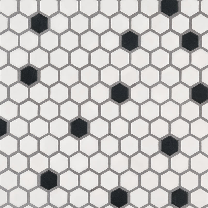BLACK AND WHITE 1" HEXAGON MATTE