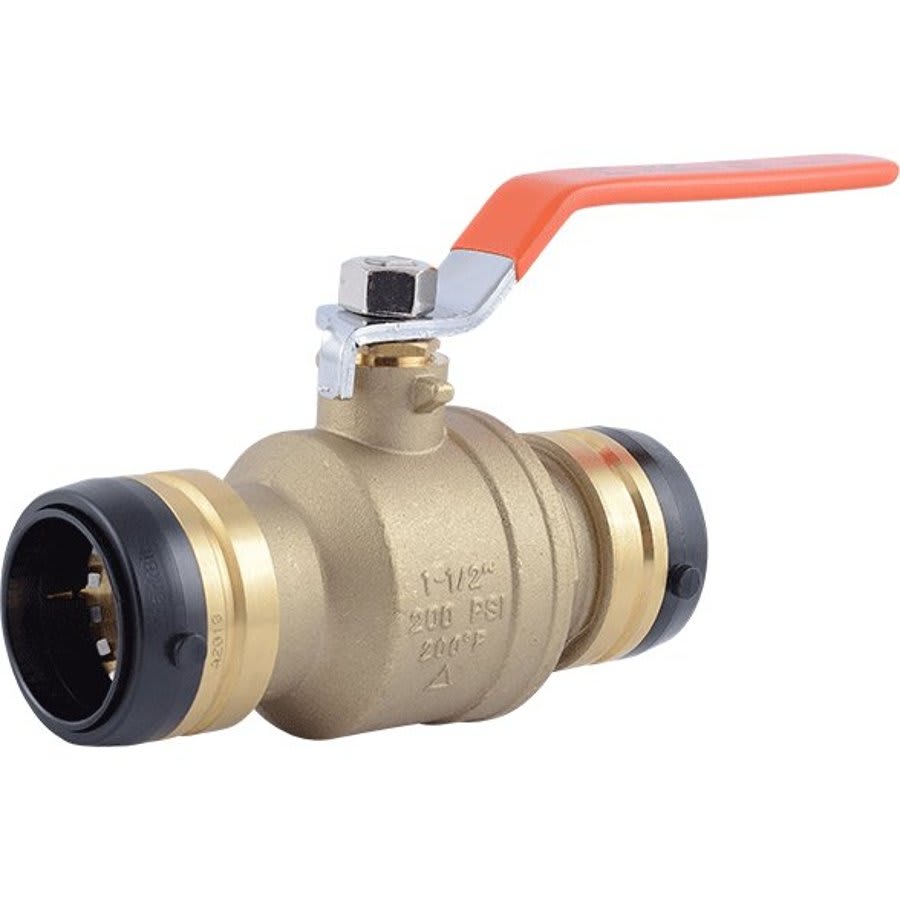 1-Piece Ball Valve, 1-1/2 in, Push, Full Port, Plated Brass Ball, Brass