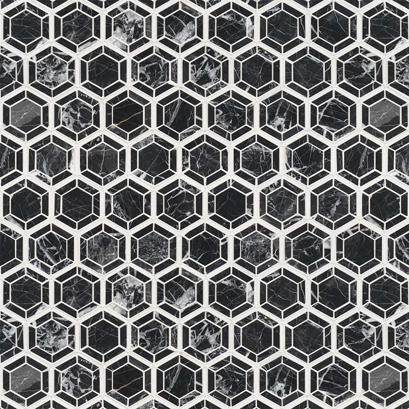 Hexagono Nero Hexagon Mosaic Tile