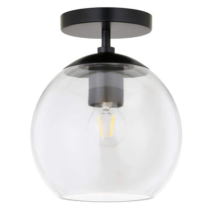 Bartlett 9 in. 1-Light Matte Black and Clear Glass Semi-Flush Mount