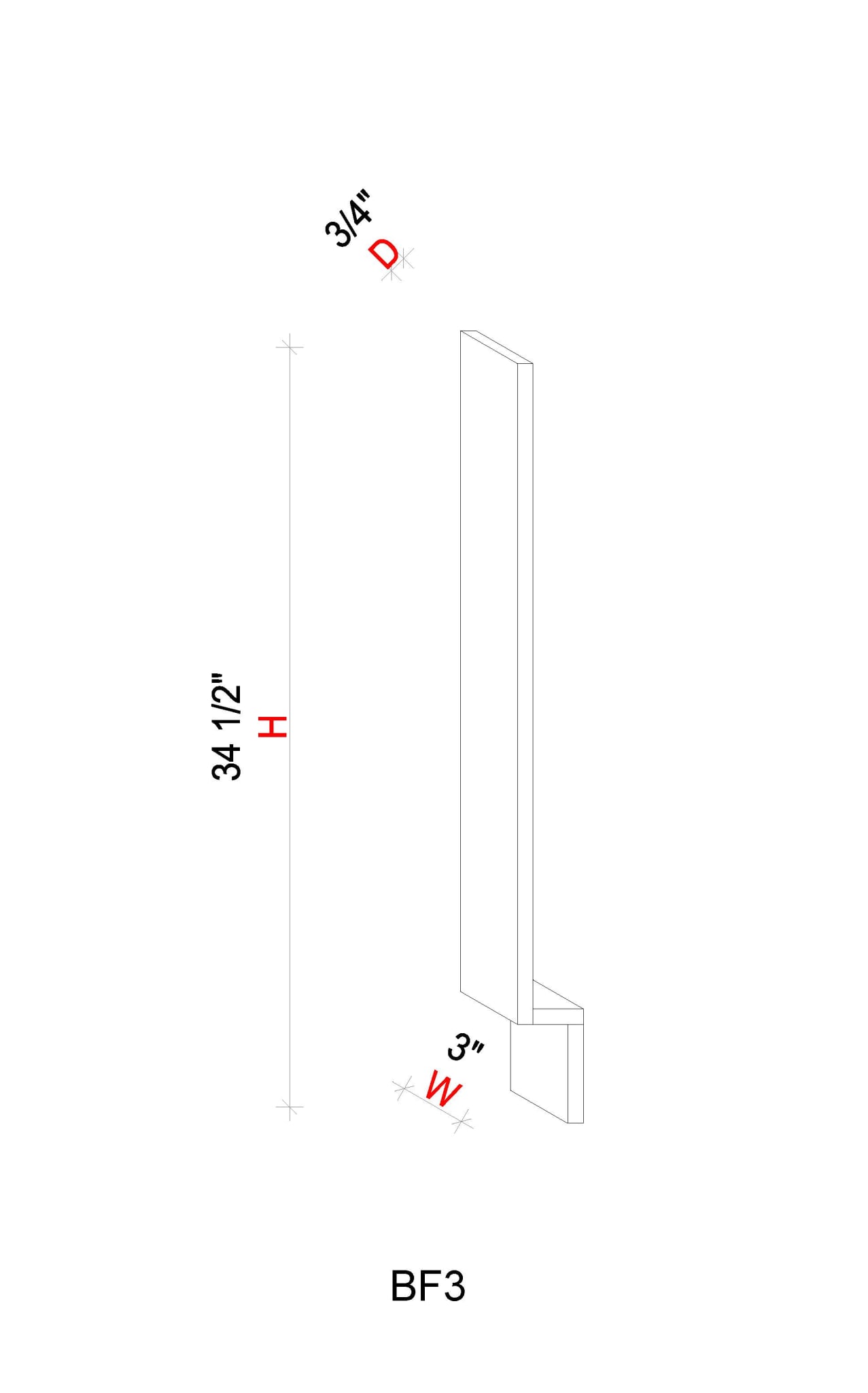 Filler - 3"W x 34 1/2"H x 3/4"D