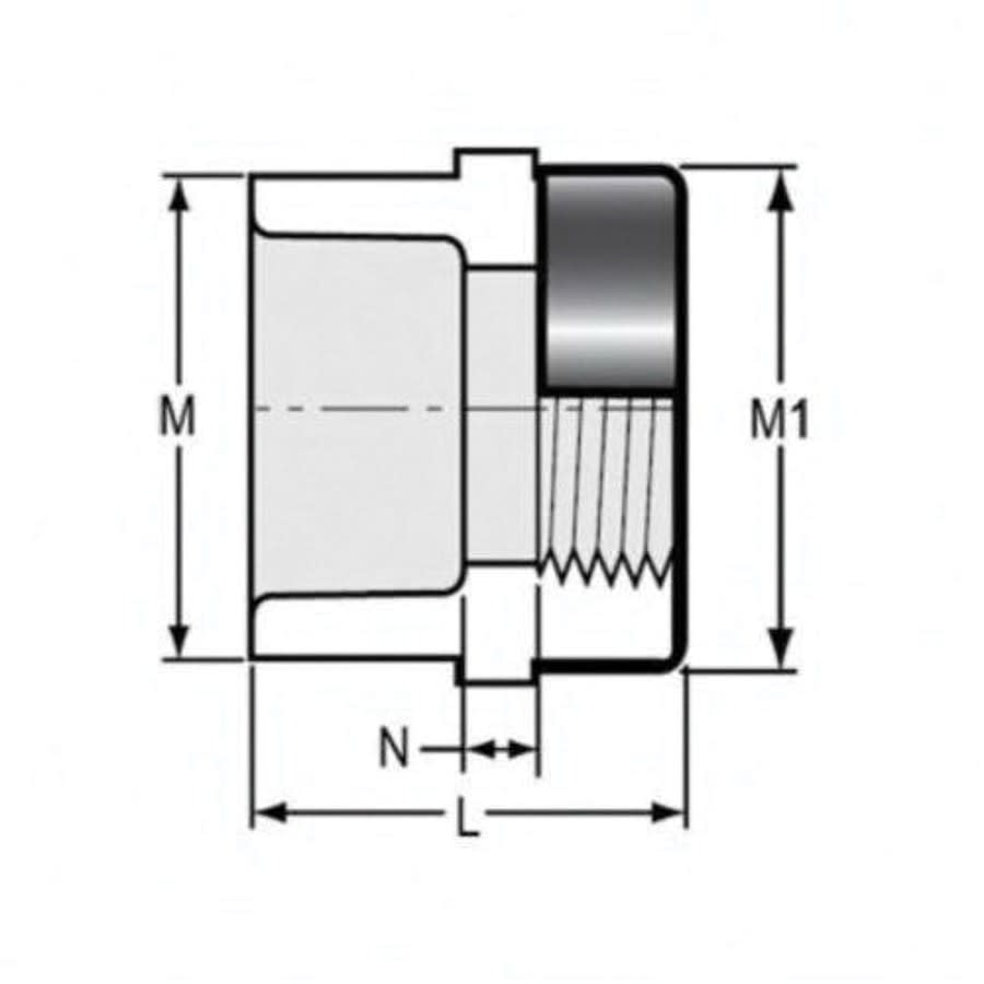 Female Adapter, 1-1/4 in, Socket x Stainless Steel Reinforced FNPT, SCH 40/STD, PVC