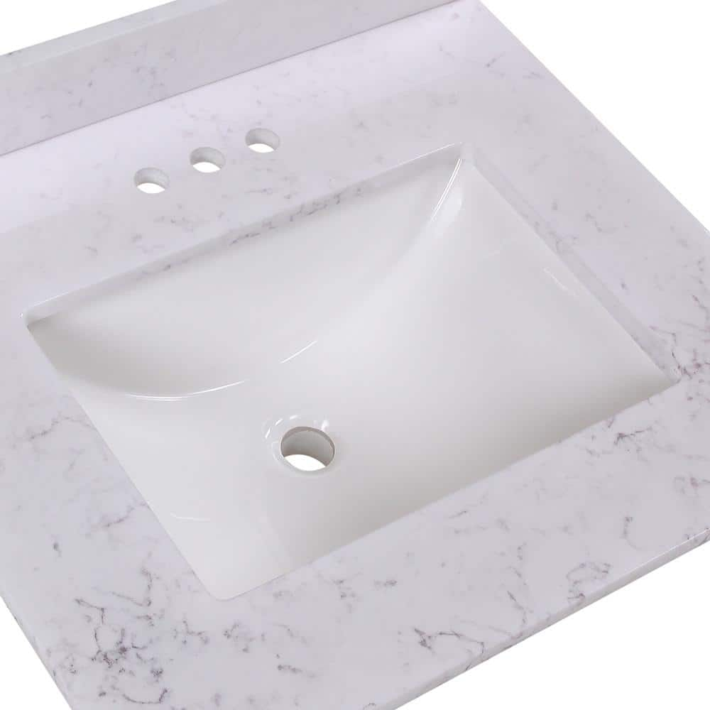 25 in. W x 22 in. D Cultured Marble White Rectangular Single Sink Vanity Top in Pulsar