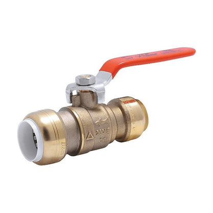 1-Piece Ball Valve, 3/4 in, Push, Full Port, PVC Ball, Brass