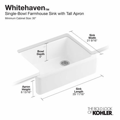 Whitehaven 29-11/16" Undermount Single Basin Cast Iron Kitchen Sink