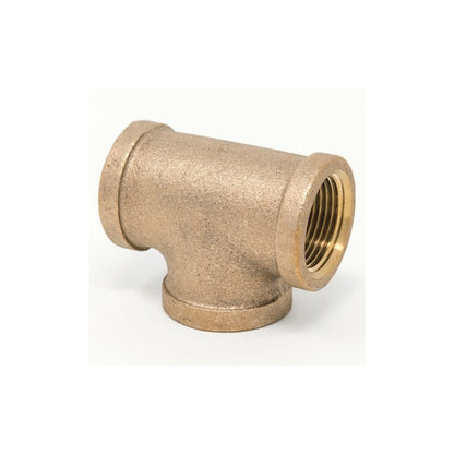 Tee, 3/4 x 1/2 x 3/4 in, FNPT, Lead Free Brass, Rough Brass, Domestic