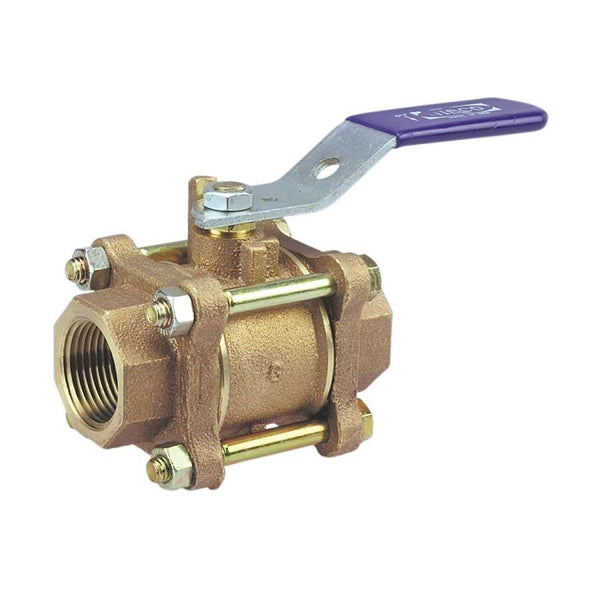 3-Piece Ball Valve, 2-1/2 in, FNPT, Full Port, Plated Brass Ball, Bronze