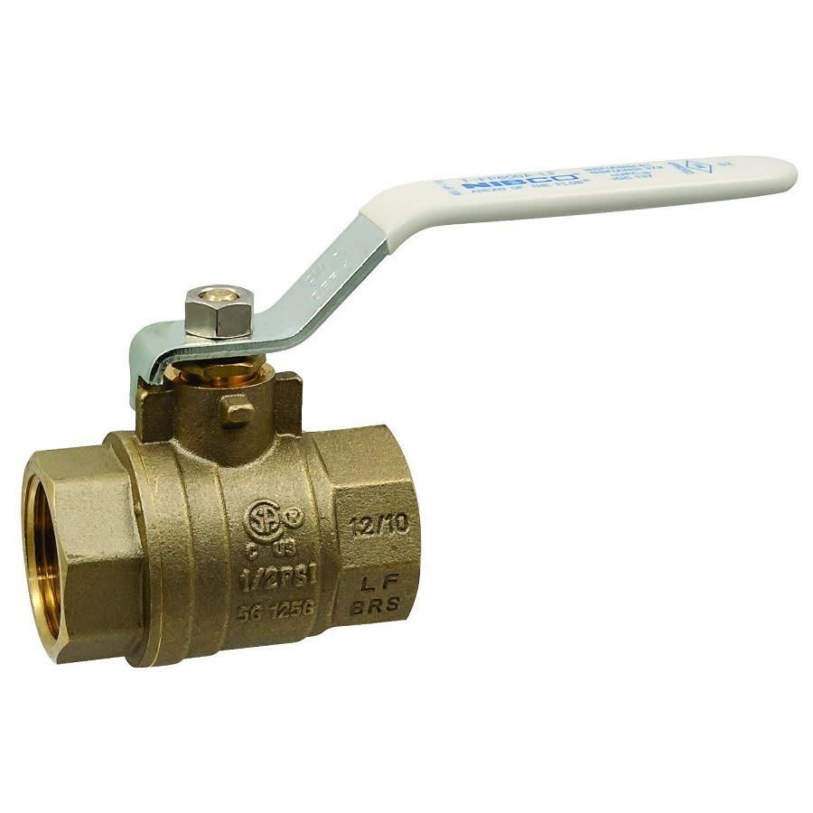 2-Piece Ball Valve, 1-1/4 in, FNPT, Full Port, Brass Ball, Brass