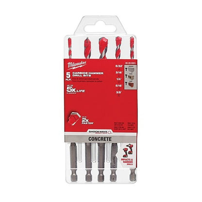 SHOCKWAVE™ Masonry Single Ended Drill Bit Set, 5/32 in, Min Drill Bit, 3/8 in, Max Drill Bit, 5 Pieces, For Hammer Drill Drivers, Carbide