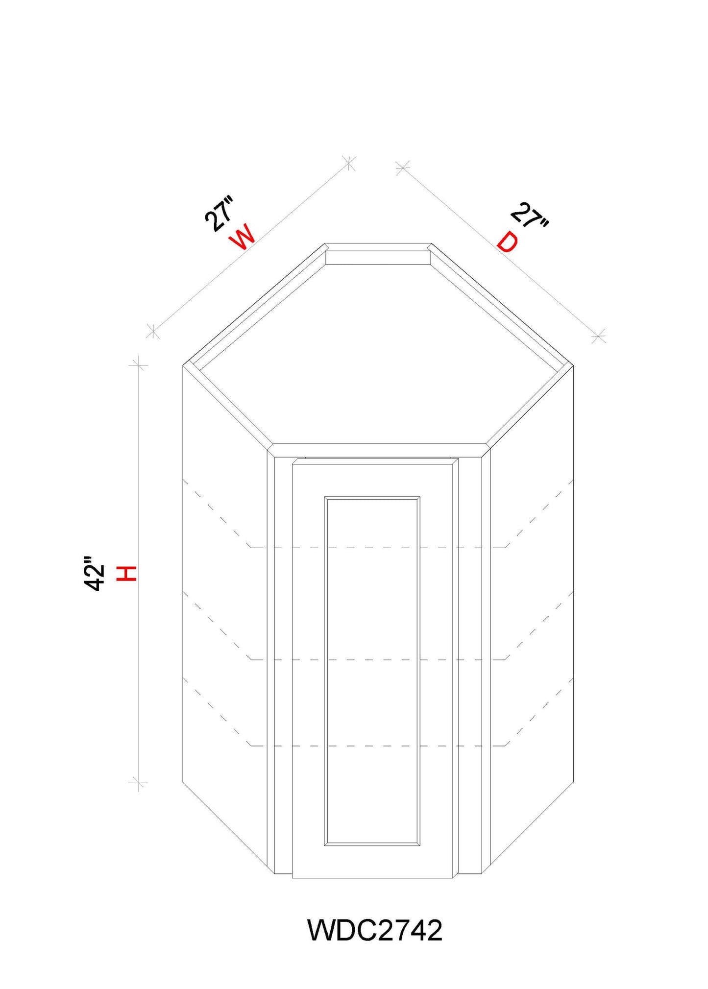 Wall Diagonal Corner Cabinet - 27"W x 42"H x 12"D