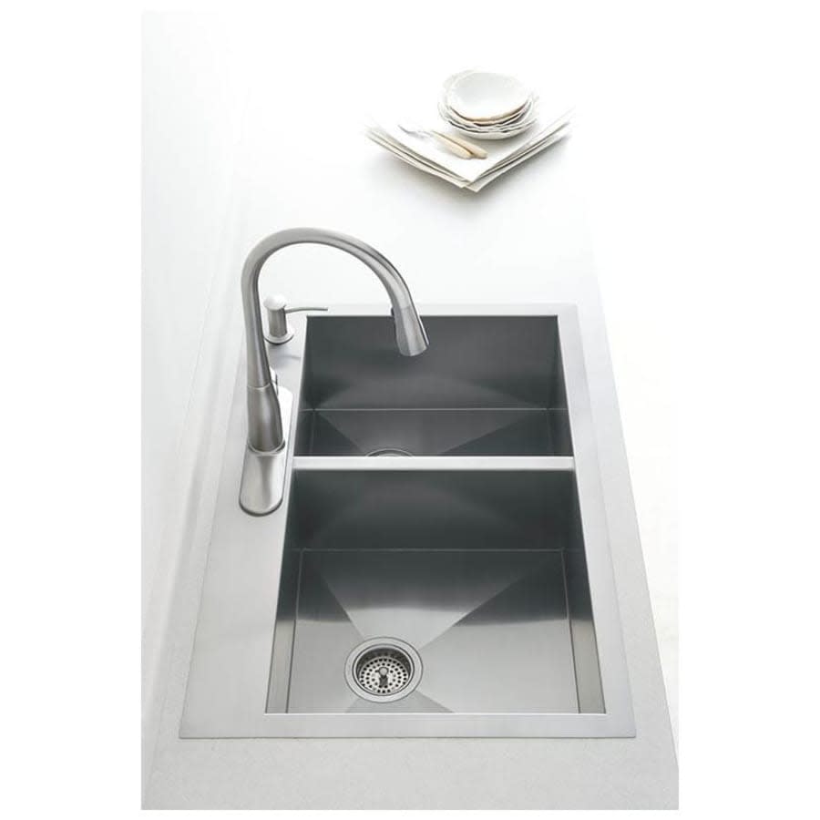 Vault 33" Double Basin Top-Mount/Under-Mount 18-Gauge Stainless Steel Kitchen Sink with SilentShield