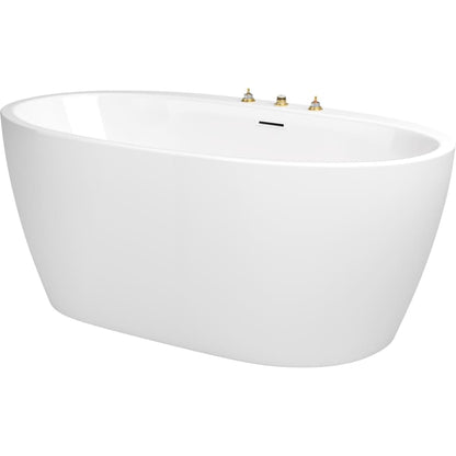 Cornwall 59" Free Standing Acrylic Soaking Tub with Center Drain, Drain Assembly, and Overflow